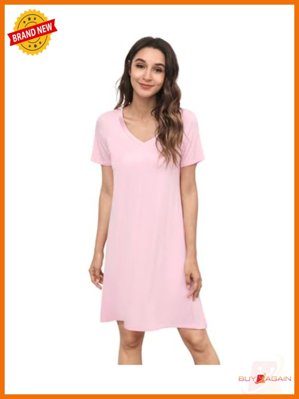 Bamboo Viscose Nightgown Short Sleeve V-Neck Sleep Dress Relaxed Fit
